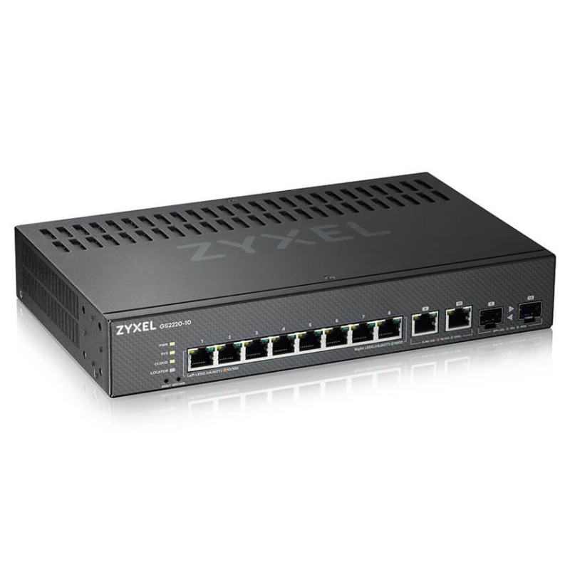 Zyxel GS2220-10 10-port L2 Managed Gigabit Switch, 8x gigabit RJ45, 2x gigabit RJ45/SFP