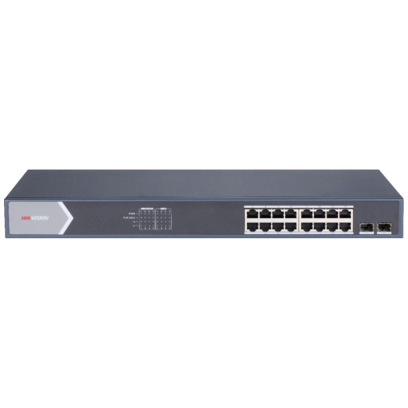 Hikvision Smart managed switch 16x Gb PoE + 2x Gb SFP Uplink, 225W, Super PoE - dosah až 300m