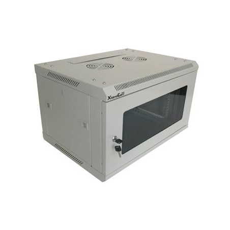 XtendLan 6U/600x450, na zeď, jednodílný, skleněné dveře, slonovina-šedý