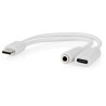 NEDIS USB-C adaptér/ USB-C zástrčka - USB-C zásuvka / 3,5 mm jack zásuvka/ bílý/ blistr/ 10 cm
