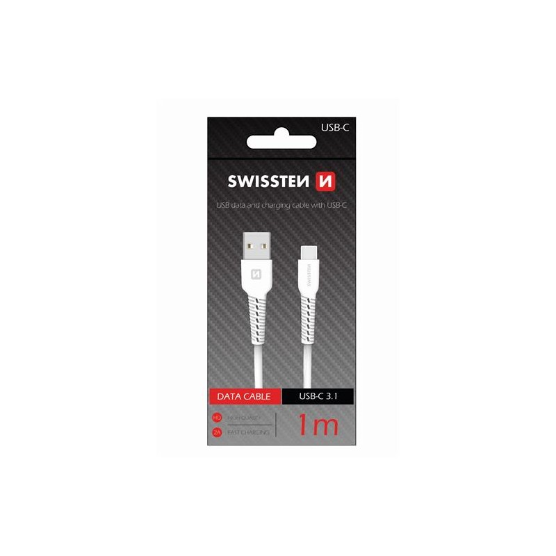 SWISSTEN DATOVÝ KABEL USB / USB-C 1,0 M BÍLÝ