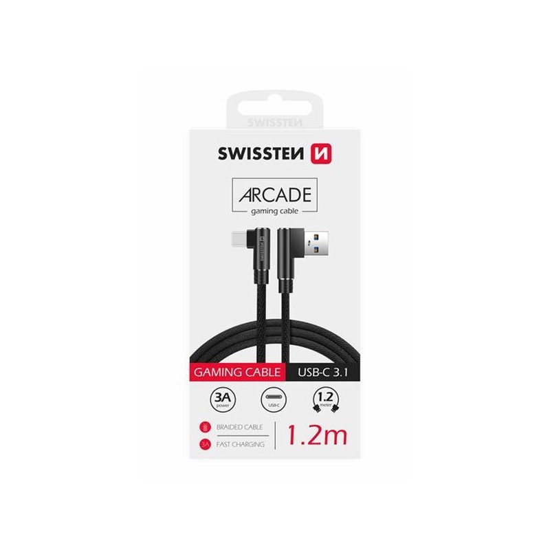 SWISSTEN TEXTILNÍ DATOVÝ KABEL ARCADE USB / USB-C 1,2 M ČERNÝ