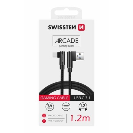 SWISSTEN TEXTILNÍ DATOVÝ KABEL ARCADE USB / USB-C 1,2 M ČERNÝ