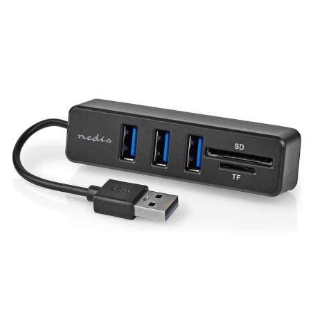 NEDIS USB hub/ zástrčka USB-A/ zásuvka USB-A/ 3 porty/ napájení z USB/ SD & MicroSD/ 3x USB/ černý