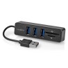 NEDIS USB hub/ zástrčka USB-A/ zásuvka USB-A/ 3 porty/ napájení z USB/ SD & MicroSD/ 3x USB/ černý