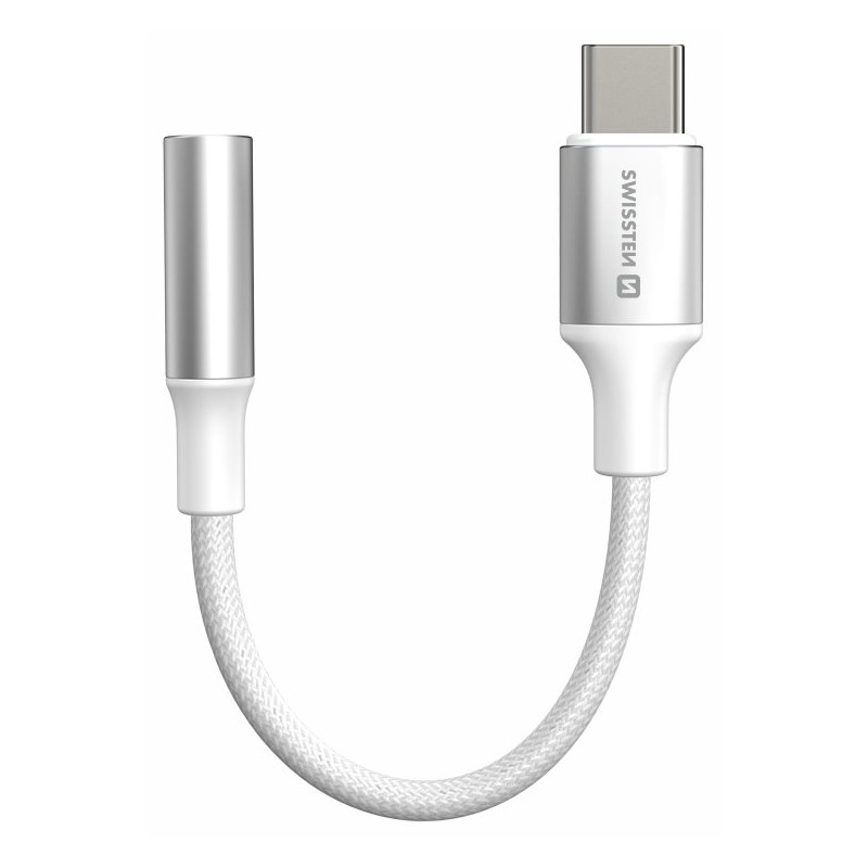SWISSTEN AUDIO ADAPTÉR TEXTILE USB-C (samec) / 3,5mm AUX 0,15 M BÍLÝ (nahrazuje 73501302)