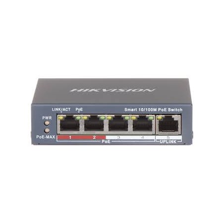 Hikvision Smart switch 4x 100TX PoE + 1x 100TX uplink, 60W, Super PoE