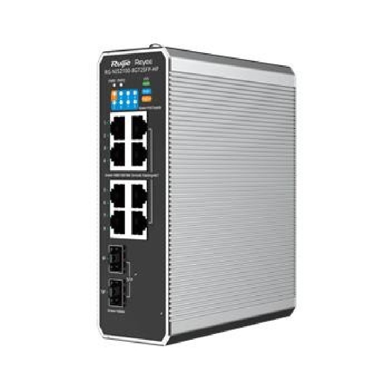 Reyee RG-NIS2100-8GT2SFP-HP, 10-Port Cloud Managed Industrial Switch, with 1 x PoE++ Port, 7 x PoE+ Ports, and 2 x SFP