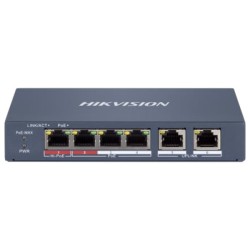 Hikvision DS-3E1106HP-EI - Smart switch 1x 100TX HI-PoE + 3x 100TX PoE 2x 100TX uplink, 60W, Super Po