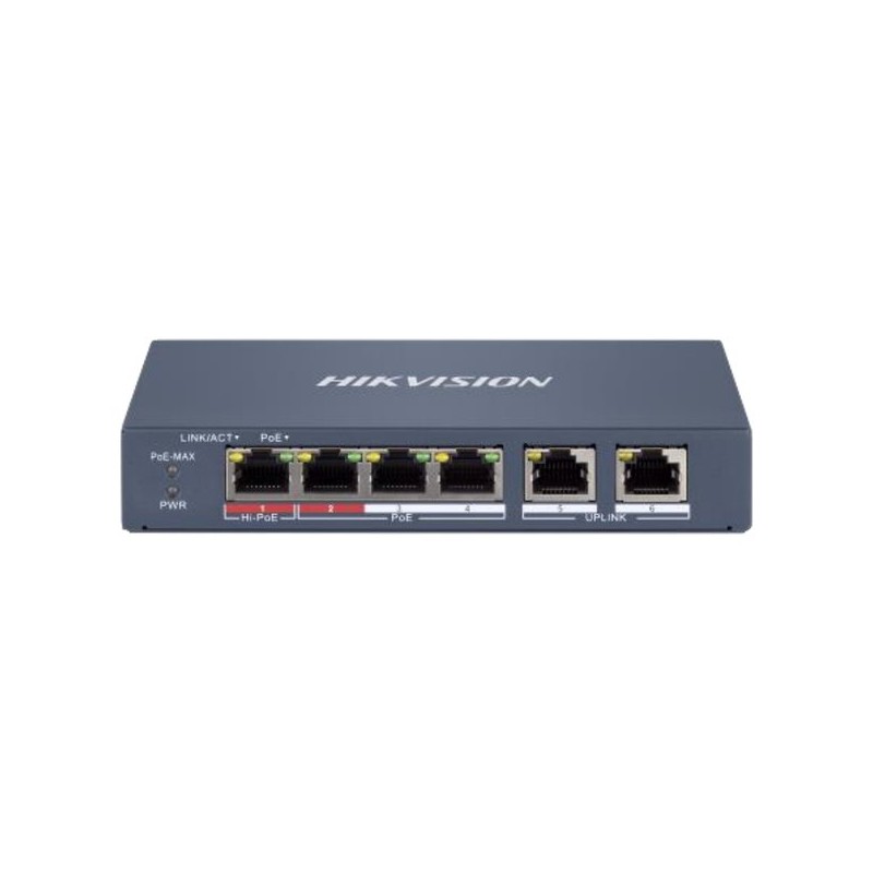 Hikvision DS-3E1106HP-EI - Smart switch 1x 100TX HI-PoE + 3x 100TX PoE 2x 100TX uplink, 60W, Super Po