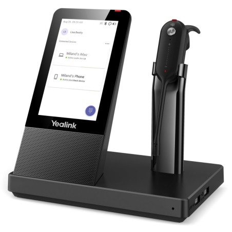 Yealink WH67 DECT základna s dotykovým LCD a s náhlavní soupravou do jednoho ucha pro Teams