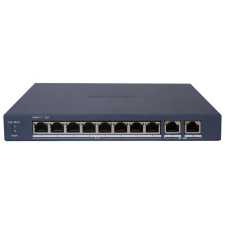 Hikvision DS-3E1510P-EI/M(B) - Smart managed switch 8x Gb PoE + 2x Gb Uplink RJ-45, 80W, Super PoE - dosah až 300m