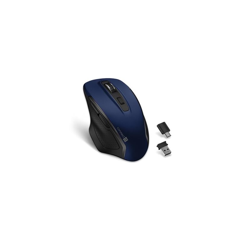 CONNECT IT Dual SmartSwitch bezdrátová myš, USB-A + C (+1x AA baterie zdarma), MODRÁ