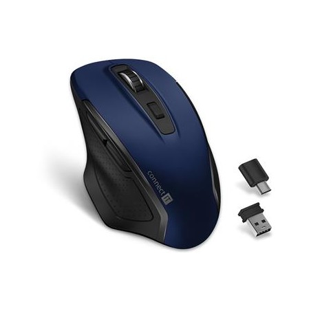 CONNECT IT Dual SmartSwitch bezdrátová myš, USB-A + C (+1x AA baterie zdarma), MODRÁ