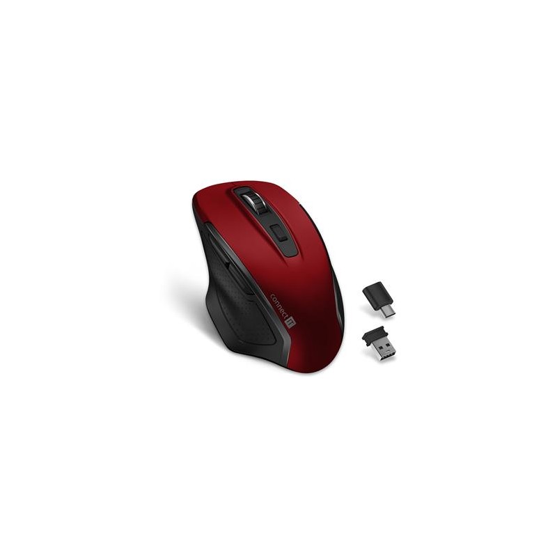 CONNECT IT Dual SmartSwitch bezdrátová myš, USB-A + C (+1x AA baterie zdarma), ČERVENÁ