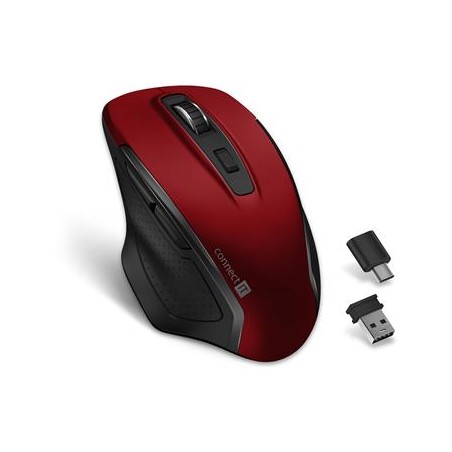 CONNECT IT Dual SmartSwitch bezdrátová myš, USB-A + C (+1x AA baterie zdarma), ČERVENÁ