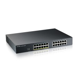 Zyxel GS1915-24EP, 24-port GbE, 12 port PoE, 130 Watt 802.3at, rackmount, fanless, Smart hybrid mode Switch, standalone