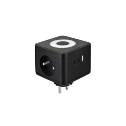 Viking síťový adaptér Y23L, 2x 230 V, 1x USB-A, 2x USB-C, dotykové světlo, černá