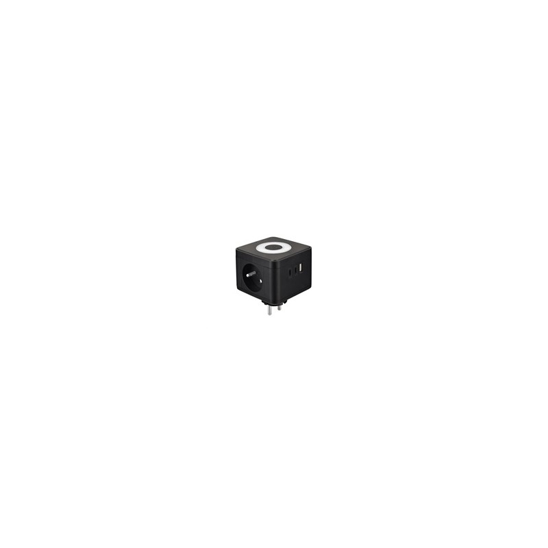 Viking síťový adaptér Y23L, 2x 230 V, 1x USB-A, 2x USB-C, dotykové světlo, černá
