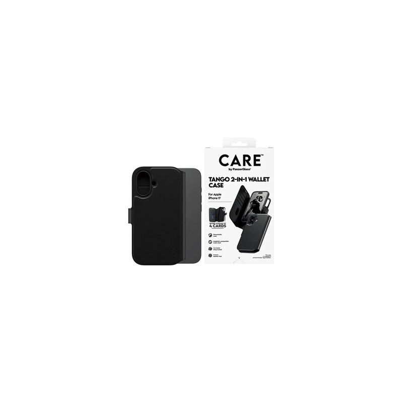 CARE by PanzerGlass Tango - Pouzdro s klopou pro mobilní telefon - kompatibilita s MagSafe - veganská kuže - cerná - pro Apple