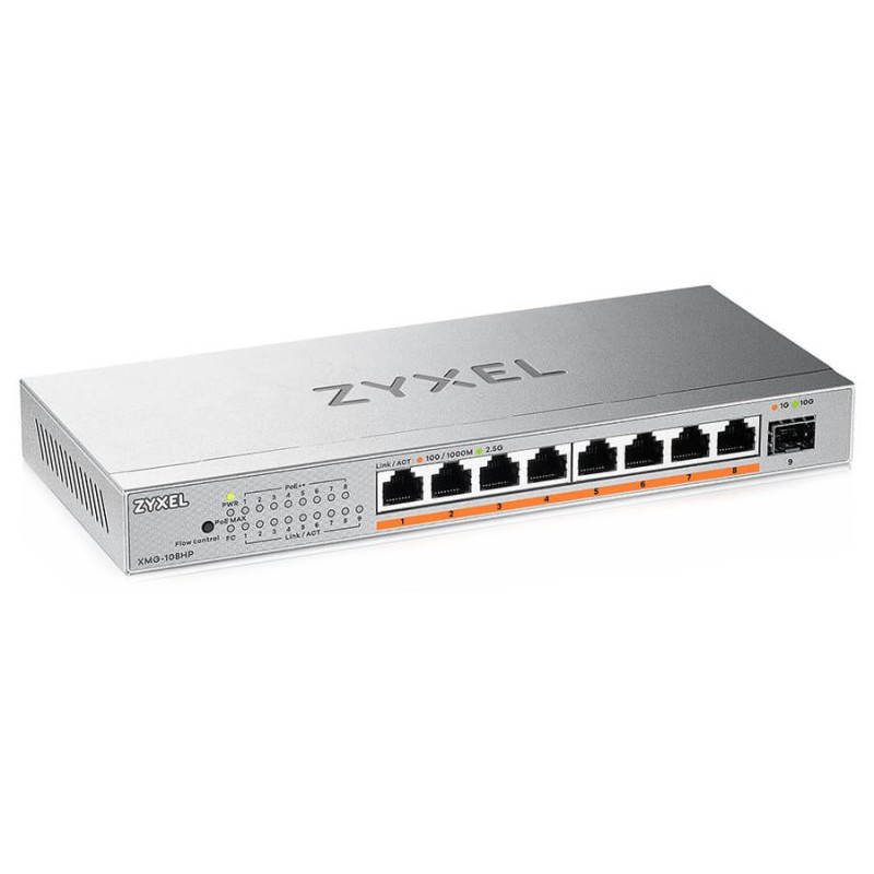 Zyxel XMG-108 8 Ports 2,5G + 1 SFP+, 8 ports 100W total PoE++ Desktop MultiGig unmanaged Switch