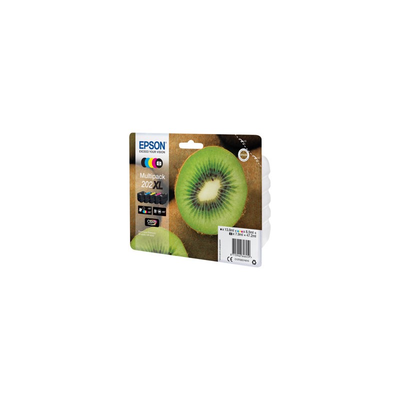 Epson 202XL Multipack - 5-balení - 47.2 ml - XL - černá, žlutá, azurová, purpurová, foto černá - originální - blistr s RF /