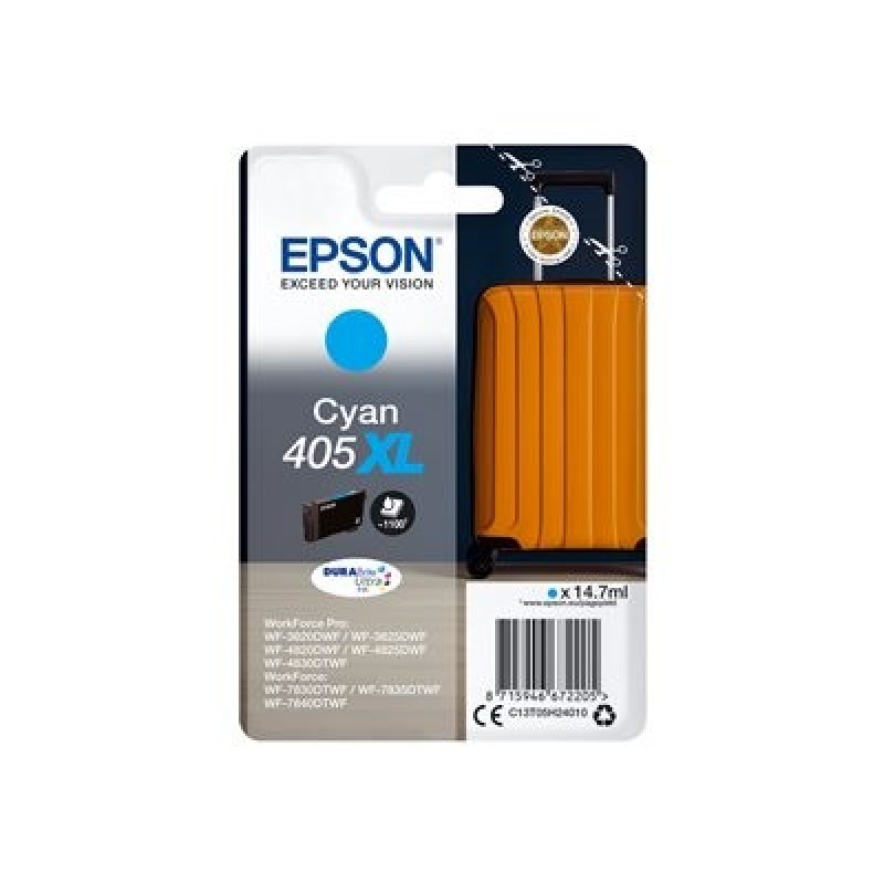 Epson 405XL - 14.7 ml - XL - azurová - originální - blistr s RF / akustickým alarmem - inkoustová cartridge - pro WorkForce