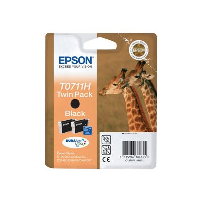 Epson T0711 Twin Pack - 2-balení - Vysoká kapacita - černá - originální - blistr s RF / akustickým alarmem - inkoustová