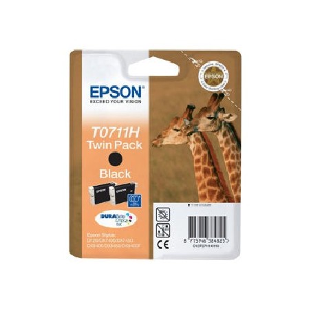 Epson T0711 Twin Pack - 2-balení - Vysoká kapacita - černá - originální - blistr s RF / akustickým alarmem - inkoustová