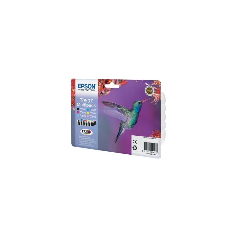 Epson T0807 Multipack - Černá, žlutá, azurová, purpurová, světlá fialová, světle azurová - originální - blistr s RF /