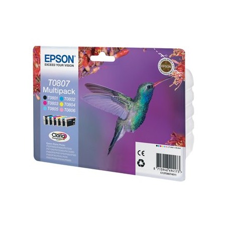 Epson T0807 Multipack - Černá, žlutá, azurová, purpurová, světlá fialová, světle azurová - originální - blistr s RF /