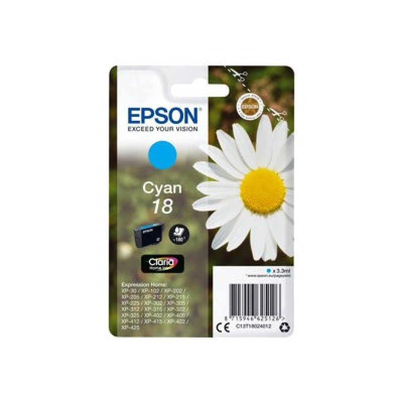 Epson 18 - 3.3 ml - azurová - originální - blistr s RF / akustickým alarmem - inkoustová cartridge - pro Expression Home