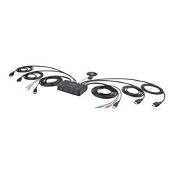 StarTech.com 2-Port Dual-Monitor HDMI Cable KVM Switch, 4K 60Hz, Compact KVM with 5ft/1.5m USB-A/HDMI/Audio Integrated Cables