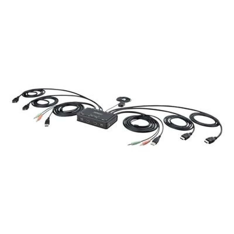 StarTech.com 2-Port Dual-Monitor HDMI Cable KVM Switch, 4K 60Hz, Compact KVM with 5ft/1.5m USB-A/HDMI/Audio Integrated Cables
