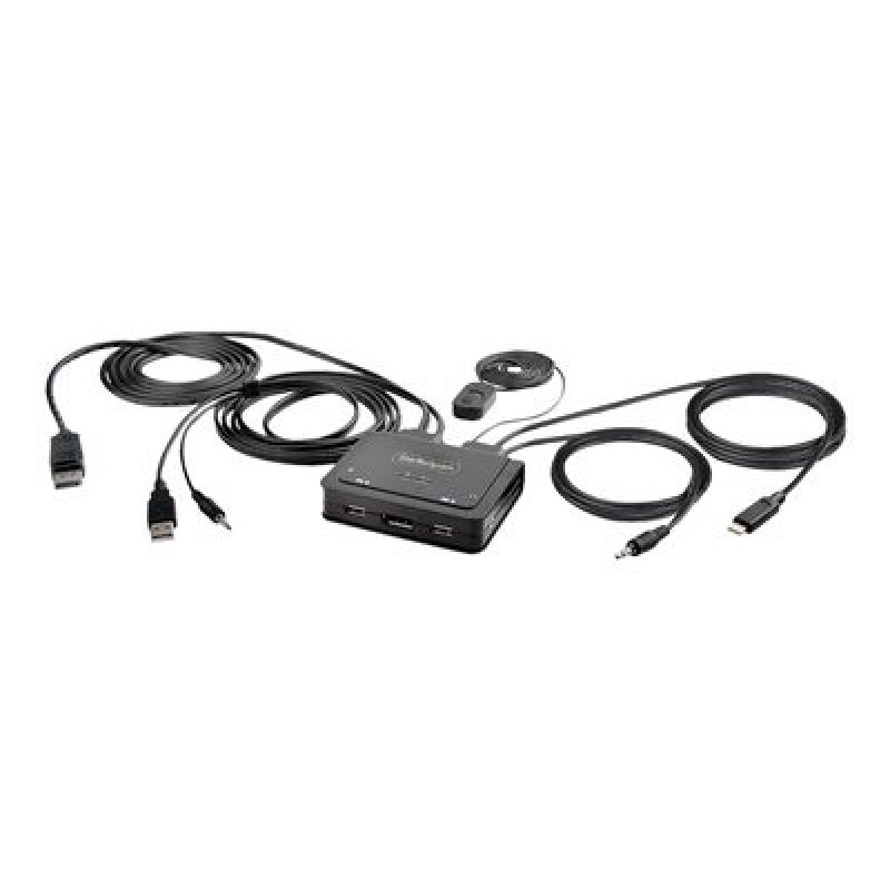 StarTech.com 2-Port Hybrid USB-C DisplayPort Cable KVM Switch, 4K 60Hz, Compact KVM with 6ft/1.8m USB-A/DisplayPort/Audio &