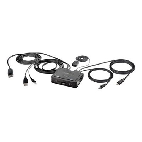 StarTech.com 2-Port Hybrid USB-C DisplayPort Cable KVM Switch, 4K 60Hz, Compact KVM with 6ft/1.8m USB-A/DisplayPort/Audio &
