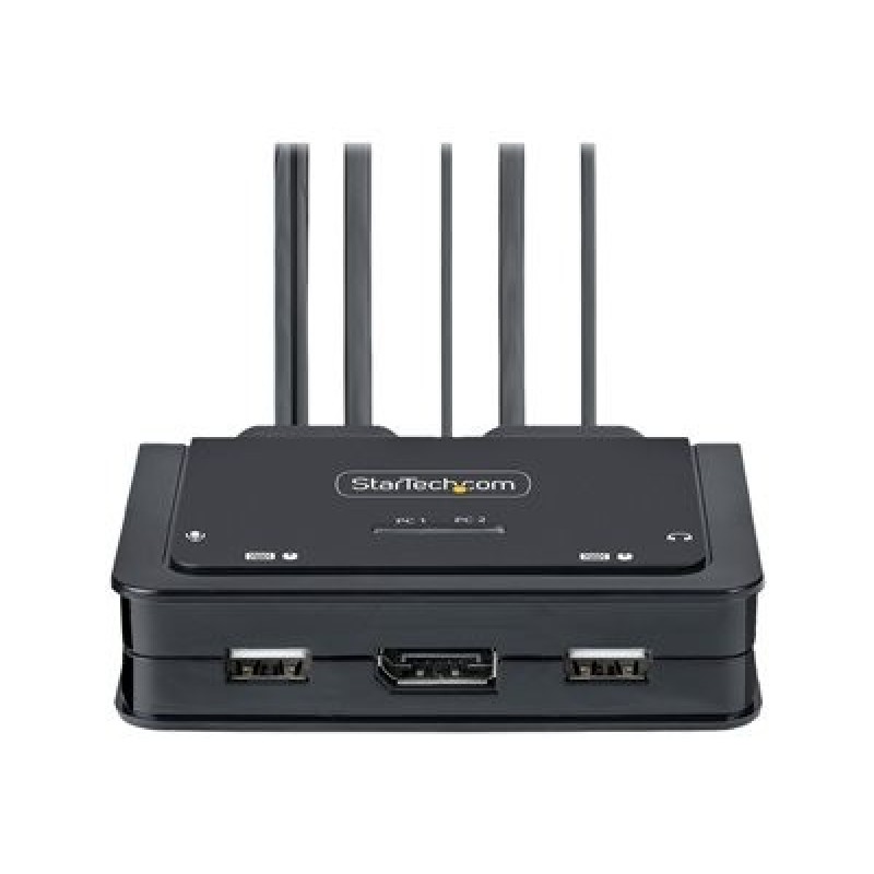 StarTech.com 2-Port USB-C Cable KVM Switch, 4K 60Hz DisplayPort Output, Compact KVM with 4ft/1.2m USB Type-C/Audio Integrated