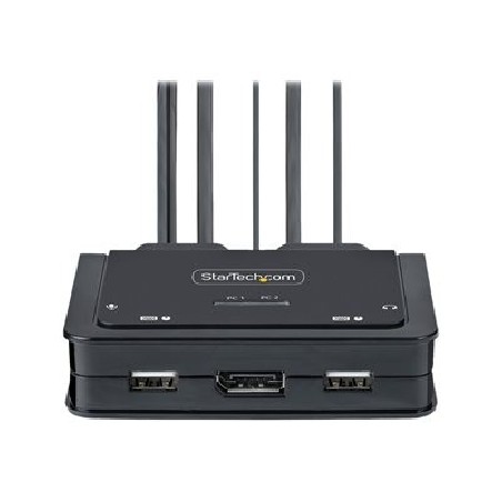 StarTech.com 2-Port USB-C Cable KVM Switch, 4K 60Hz DisplayPort Output, Compact KVM with 4ft/1.2m USB Type-C/Audio Integrated