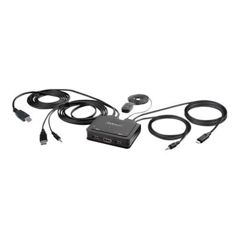 StarTech.com 2-Port Hybrid USB-C HDMI Cable KVM Switch, 4K 60Hz, Compact KVM with 6ft/1.8m USB-A/HDMI/Audio & 4ft/1.2m USB-C