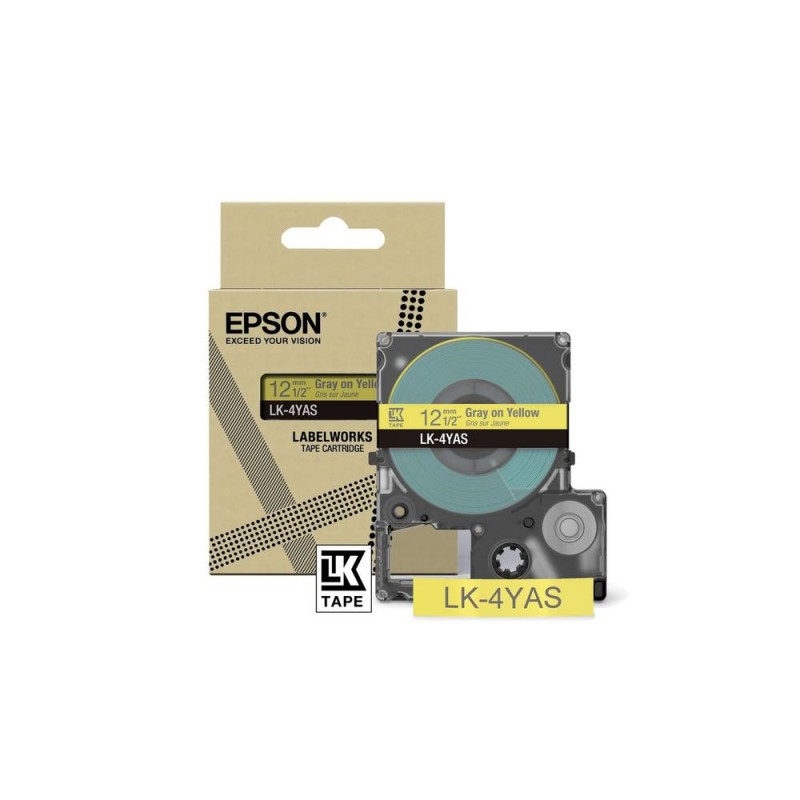 Epson LabelWorks LK-4YAS - Šedá na žluté - Role (1,2 cm x 8 m) 1 kazeta/y závěsný box - pásková kazeta - pro LabelWorks