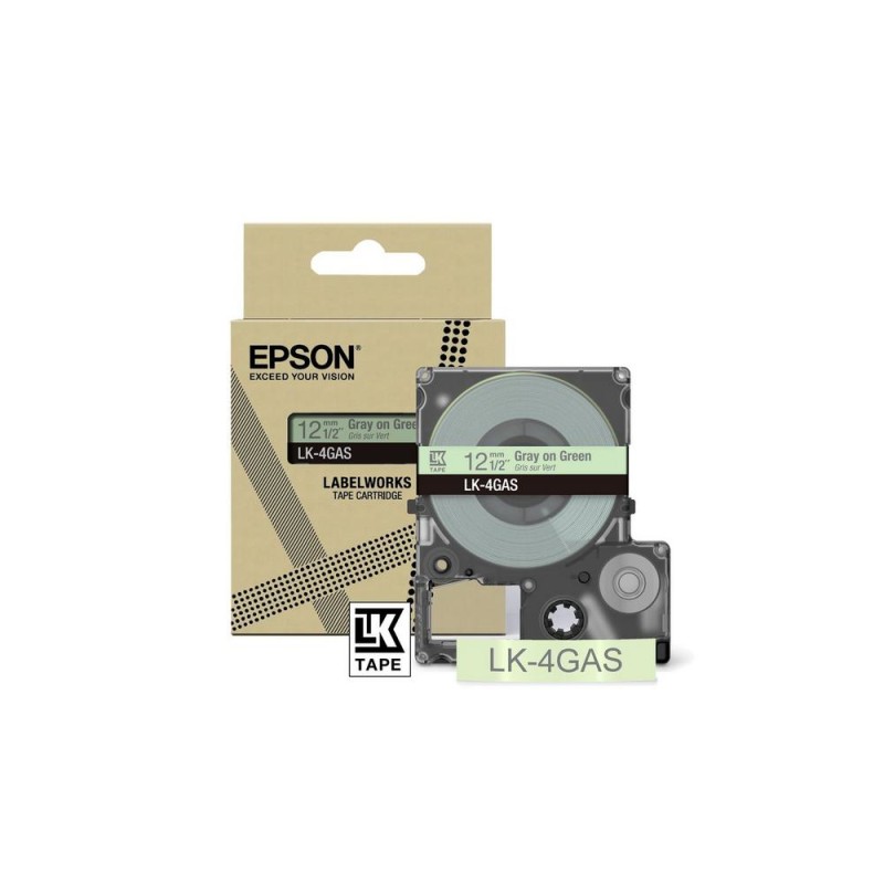 Epson LabelWorks LK-4GAS - Šedá na zelené - Role (1,2 cm x 8 m) 1 kazeta/y závěsný box - pásková kazeta - pro LabelWorks