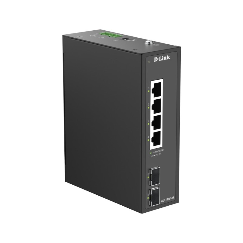 D-Link DIS 100G-06 - Prepínac - prumyslový - nerízený - 4 x 10/100/1000 + 2 x gigabitu SFP - lze montovat na konzolu DIN