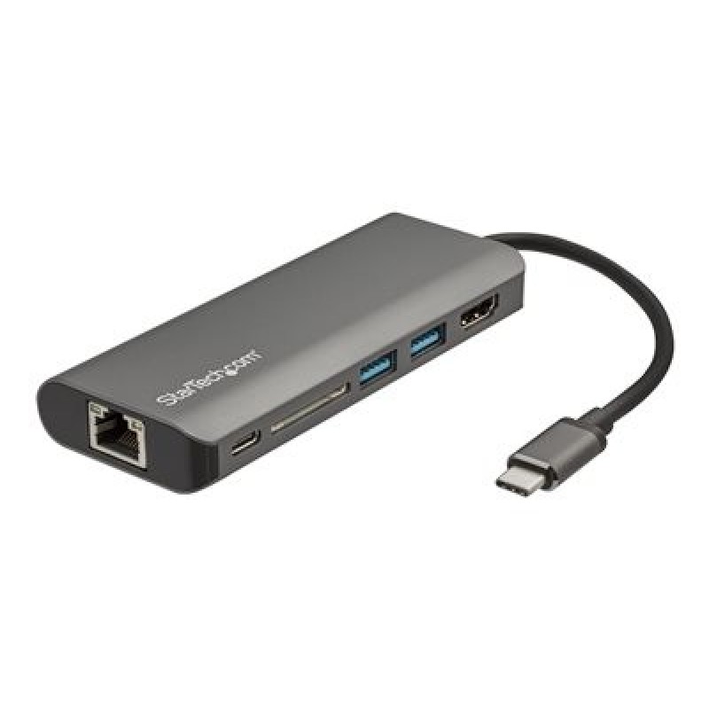 StarTech.com USB C Multiport Adapter - USB-C Travel Dock to 4K HDMI, 3x USB 3.0 Hub, SD/SDHC, GbE, 60W PD 3.0 Pass-Through