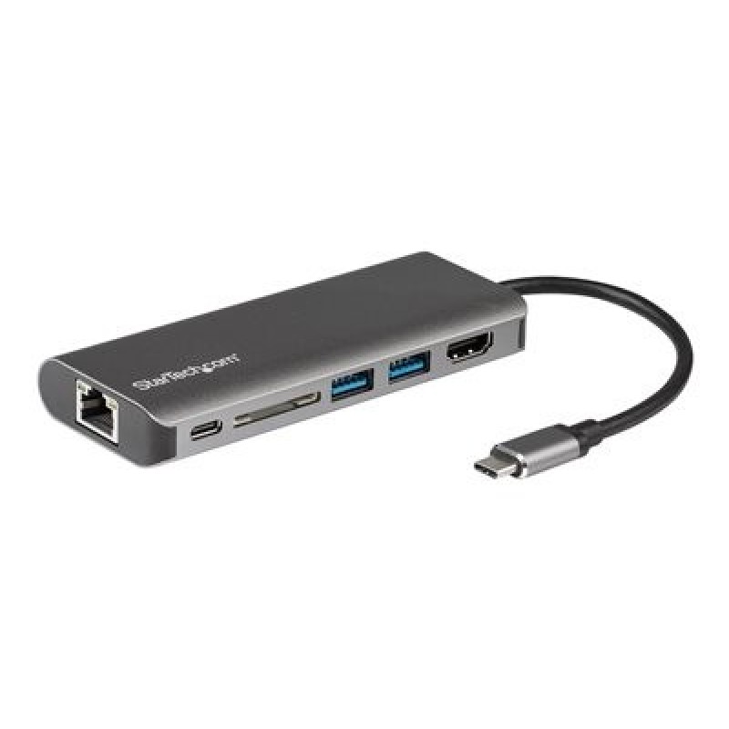 StarTech.com USB C Multiport Adapter - Portable USB-C Dock to 4K HDMI, 2-pt USB 3.0 Hub, SD/SDHC, GbE, 60W PD Pass-Through