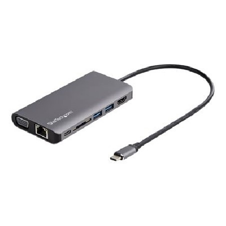 StarTech.com USB C Multiport Adapter, USB-C Mini Travel Dock with 4K HDMI or 1080p VGA, 3x USB 3.0 Hub, SD, GbE, Audio, 100W PD