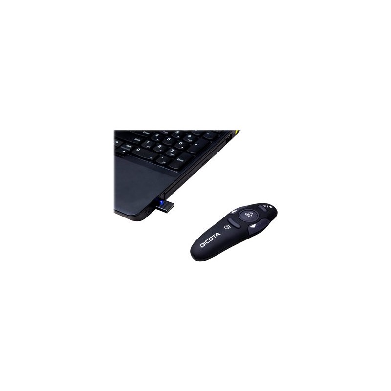 DICOTA Pin Point Wireless Laser Pointer - Ukazovátko projektoru - bezdrátový - bezdrátový přijímač USB - černá