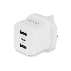 DICOTA - Sítový adaptér - kompaktní, notebook - 32 Watt - 3 A - 3 výstupní konektory (USB-C, 2 x USB) - bílá - Velká Británie