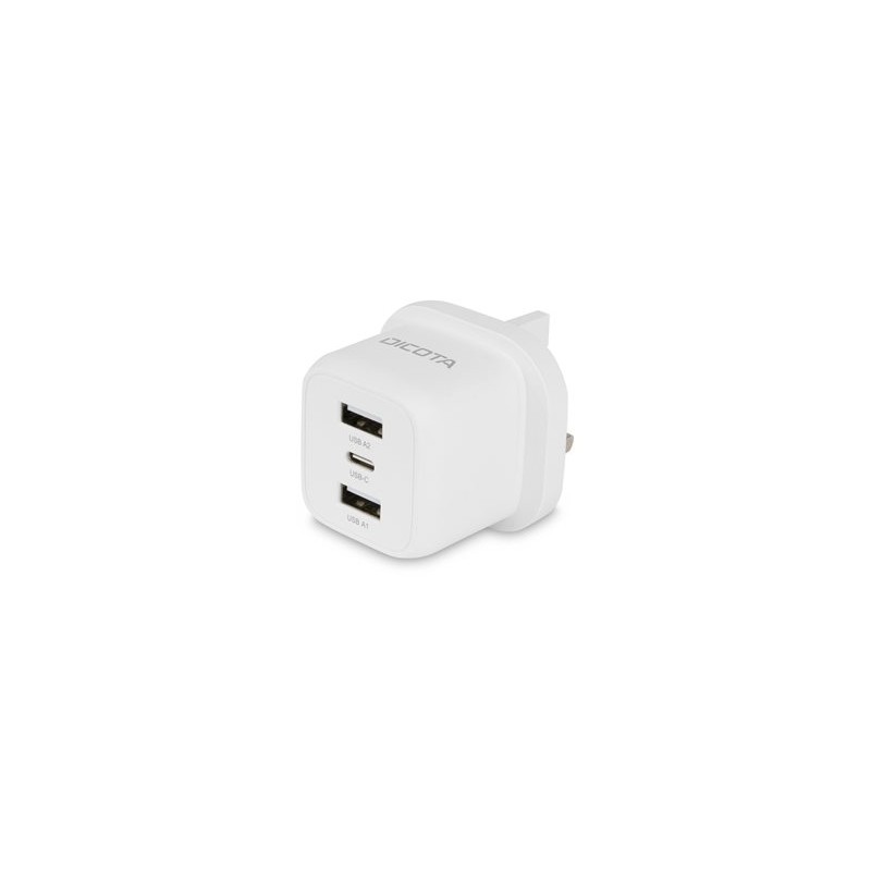 DICOTA - Sítový adaptér - kompaktní, notebook - 32 Watt - 3 A - 3 výstupní konektory (USB-C, 2 x USB) - bílá - Velká Británie