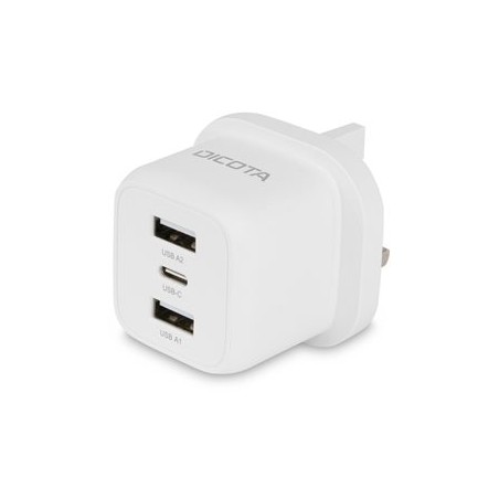 DICOTA - Sítový adaptér - kompaktní, notebook - 32 Watt - 3 A - 3 výstupní konektory (USB-C, 2 x USB) - bílá - Velká Británie