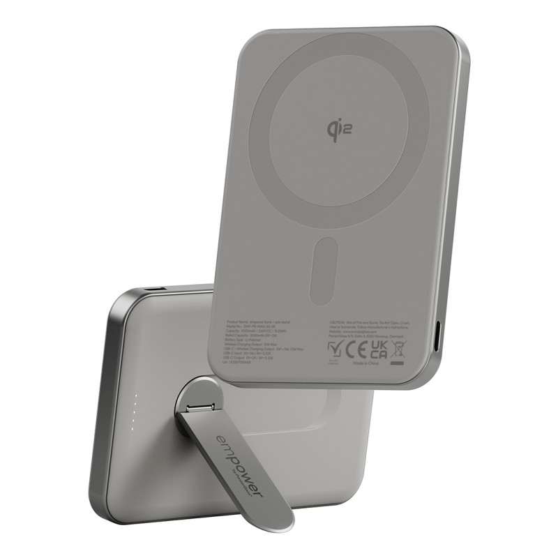 PanzerGlass empower bezdrátová Qi2 powerbanka 5000 mAh, MagSafe, Kickstand, grey